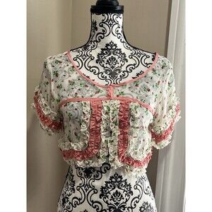 Betsey Johnson Floral Silk Sheer Ruffle Top Shrug One Size Coquette Cottagecore